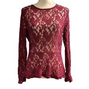 Bongo Y2K Top Dark Sheer Lace Mesh Fitted Long Sleeve Size XL Whimsigoth Fairy